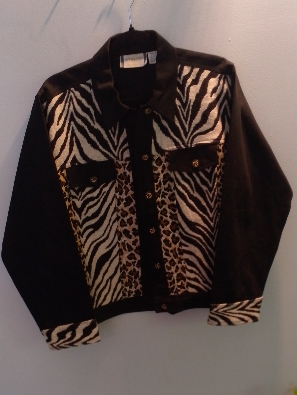 Vintage New Identity Zebra & Leopard Animal Print Jacket Bold Wild Hearts